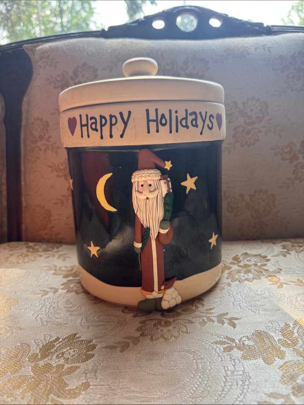 Holiday Santa Ceramic Canister - Black and Cream